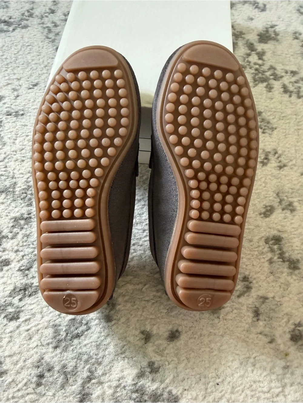 Kids Grey Suede Penny Loafers with Contrast Stitching